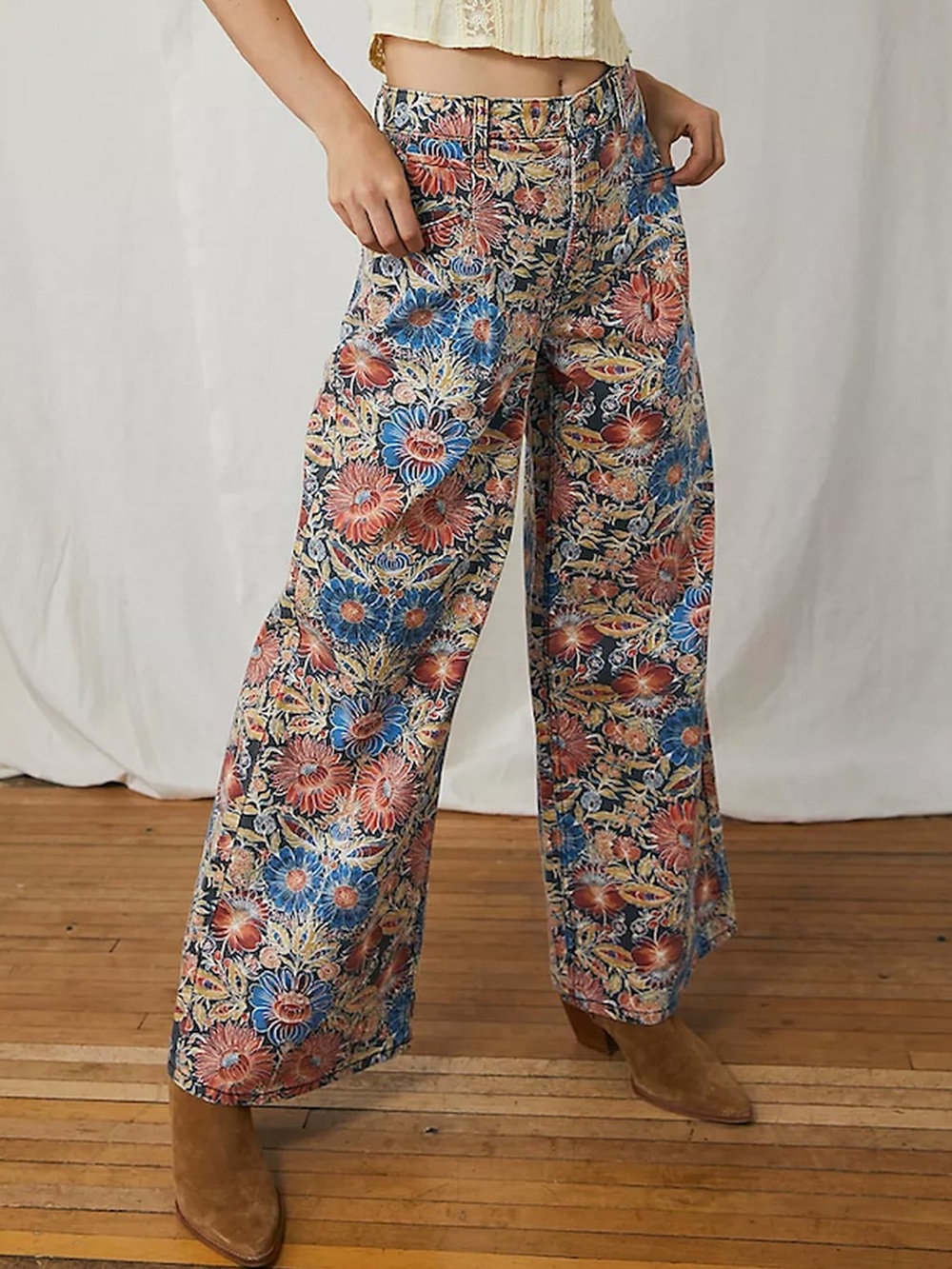 Free People We The Free Oversized Slouchy Printed Jeans in Flowers